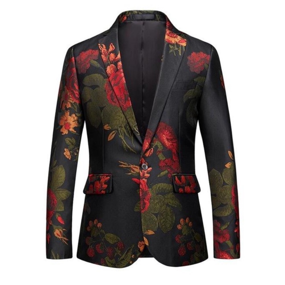 William David Men's Black and Red Slim Floral Suit Jacket Size 36-38R